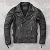 Chinese Size Motorcycle Cowhide Genuine Leather Jacket Men Slim Stone Milled Retro Jacket Calfskin Coat Men Moto Biker Riding Clothes