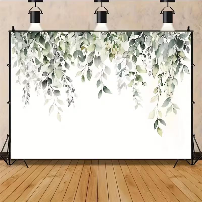 2D Watercolor Hanging Eucalyptus Leaves Backdrop Party Photo Background Cloth