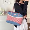 Rural Style Lace Bow Shoulder Bag Lattice Commuting Tote Bag Portable Denim Plaid Handbag  Women
