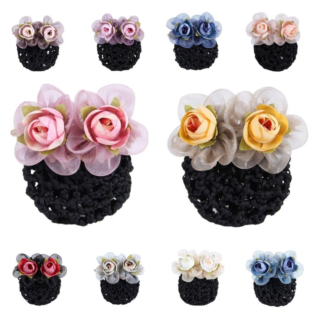 Цветочная шпилька для волос Женская пружинная заколка для волос Головной убор с заколкой-сеткой Винтажная корейская заколка-снуд для волос Женская