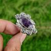 925 Silver Natural Chevron Amethyst Statement Flower Adjustable Ring