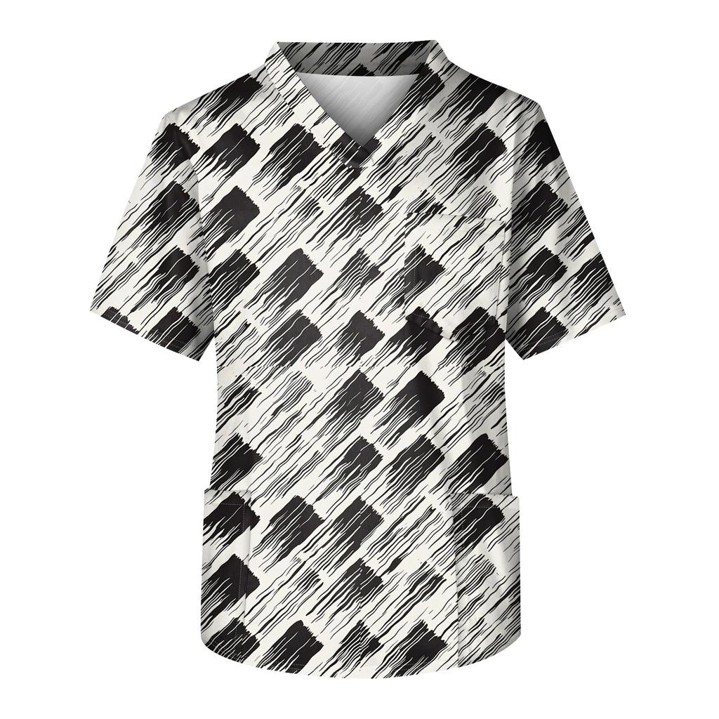 Мужская рабочая блузка с короткими рукавами и v-образным вырезом с принтом, топ с нагрудным карманом