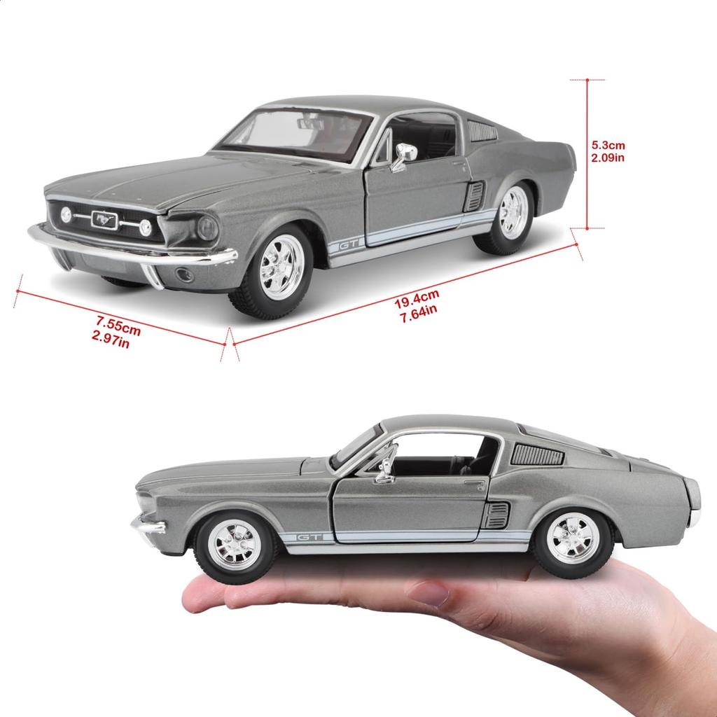 Масштабная литая модель автомобиля Ford Mustang GT 1967 года от Maisto в сером цвете 31260 1/24 (Код товара GY)