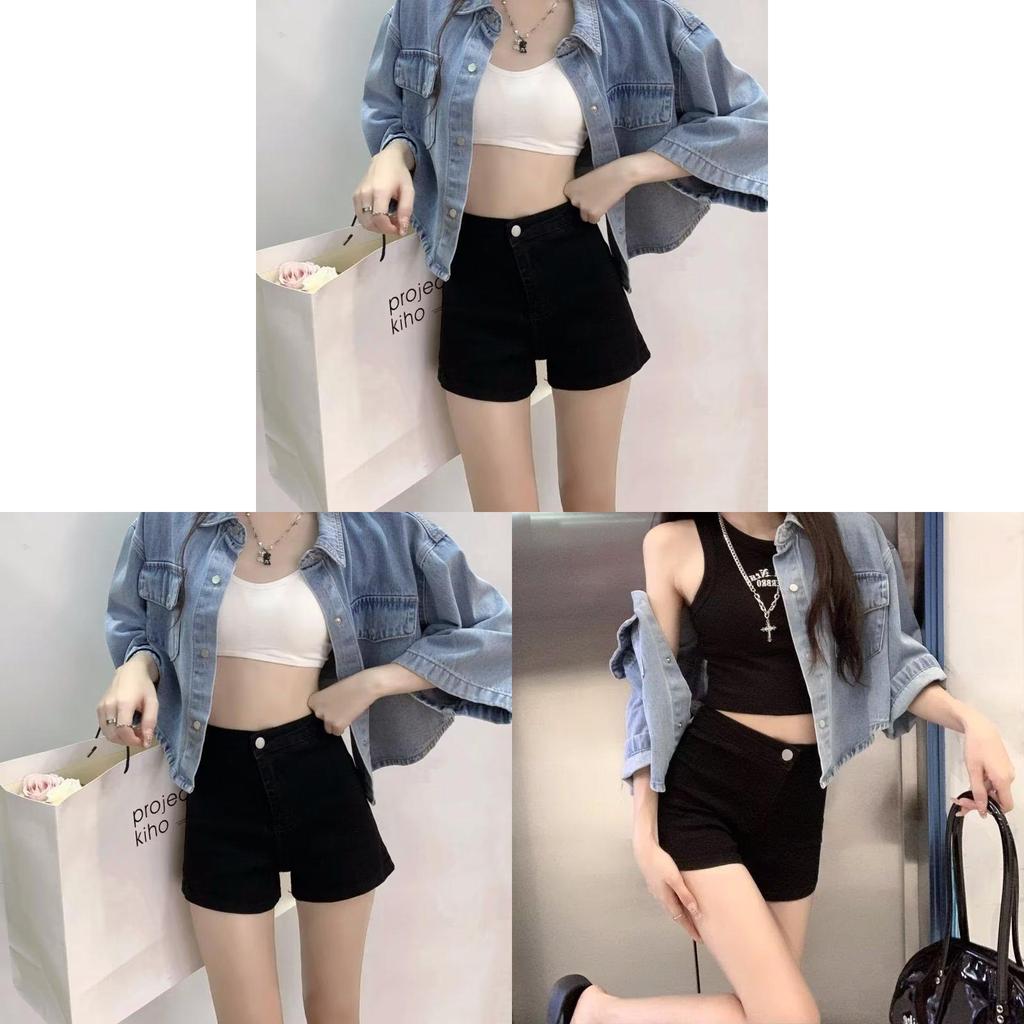 High Waist Denim Shorts Women Summer Stretch Black Slim Fit Casual For Teen Girls