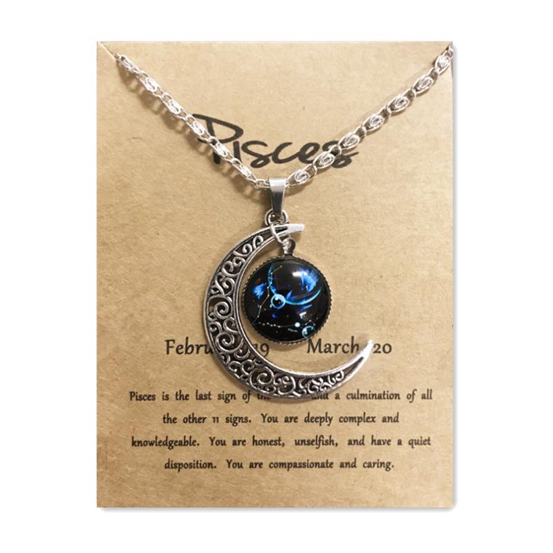 Новое европейское и американское светящееся ожерелье с двенадцатью знаками зодиака, винтажный кулон в виде луны, короткое ожерелье