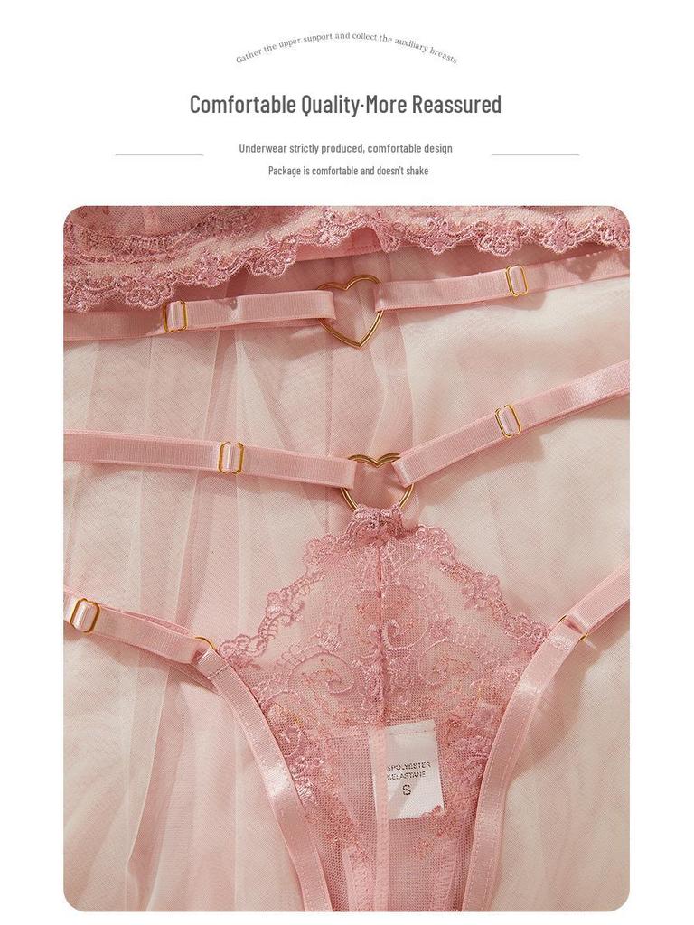 Французский розовый сексуальный кружевной пуш-ап комплект нижнего белья для женщин - Ультратонкий, удобный, полупрозрачная сетка