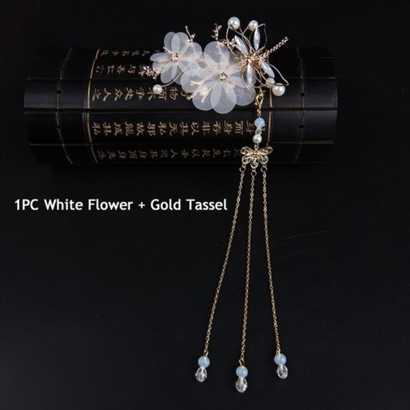 1pc/2pcs Elegant Classical Style Dragonfly Traditional HANFU Chinese Tassel Hairpin Headwear Hair Clips