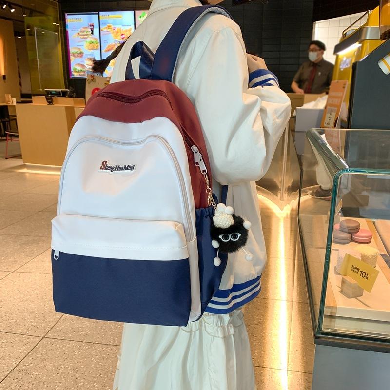 Female Block Color Backpack Girls School Bag Junior High School Student Backpack