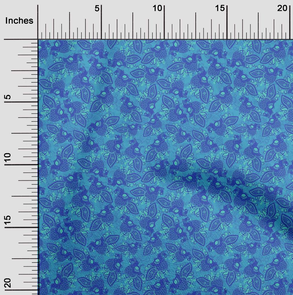 oneOone Cotton Flex Medium Blue Fabric Peacock Sewing Fabric By The Yard Printed Diy Clothing Sewing Supplies 40 Inch