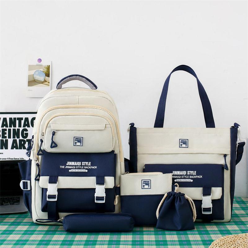 Набор из 5 школьных рюкзаков для студентов Начало учебного сезона Корейская мода Рюкзаки для средней школы Большая вместимость Набор из двух сумок