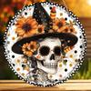 20CM Retro Acrylic Flat 2D Halloween Skull Witch Pendant, Decorative Skull Wall Hanging, for Front Door, Porch, Living Room, Bedroom