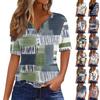 Женская футболка с принтом на пуговицах, короткий рукав, туника, повседневная, выходного дня, модная, базовая, с V-образным вырезом, стандартный топ