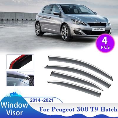 Козырек на окно для Peugeot 308 T9 MK2 Hatchback 2014~2024 Боковые дефлекторы для автомобиля Дымоотражатели Солнцезащитные щитки от дождя Внешние аксессуары