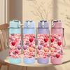 1PC Sweet Pink Heart Berry 750ml Color Plastic Sports Water Bottle Leakproof Flip Straw Lid Suitable for Sports Office Home Use