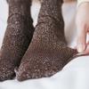 Fashion Women Solid Color Glitter Ribbed Breathable Cotton Middle Tube Socks