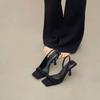 Модные сандалии на высоком каблуке во французском стиле для женщин, черные сандалии-стилеты с ремешком на щиколотке
