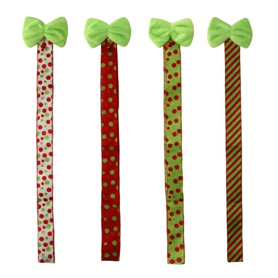 Зеленые рождественские банты для дверцы шкафа с колокольчиком, плюшевые, из искусственного меха, пушистые банты с точечной/полосатой лентой для рождественского венка, двери, окна