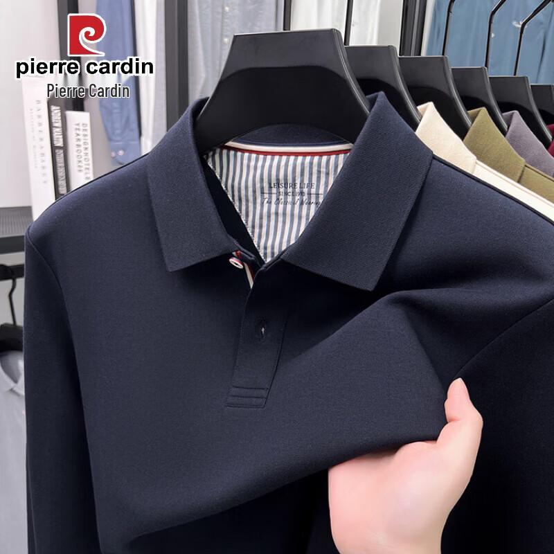 Pierre Cardin Мужская однотонная рубашка-поло с длинным рукавом и отложным воротником