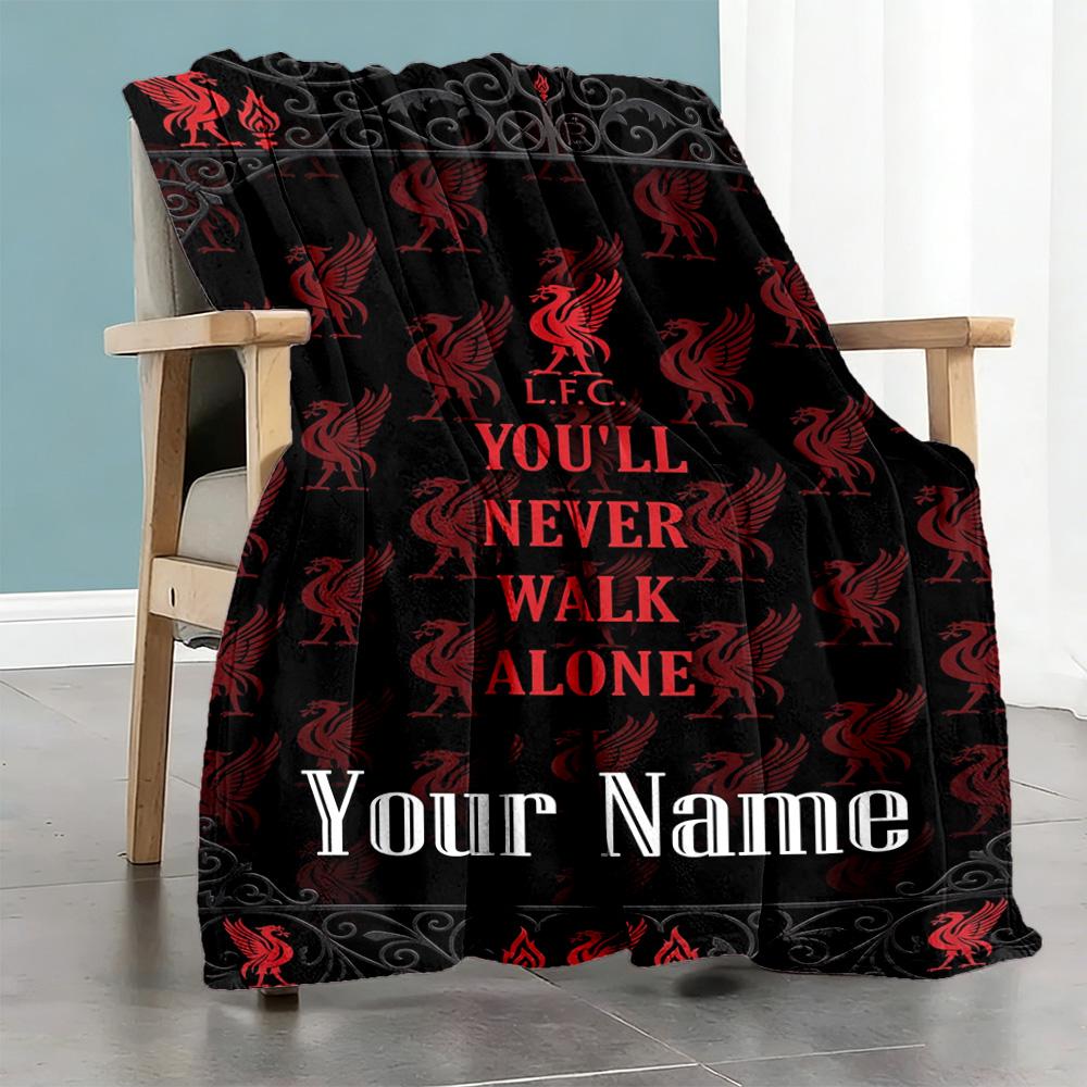 Liverpool Fc Personalized Text Blanket Cozy Personalized Blanket Soft Cozy Throw For Bed Bedding Livingroom Office Four Seasons Universal
