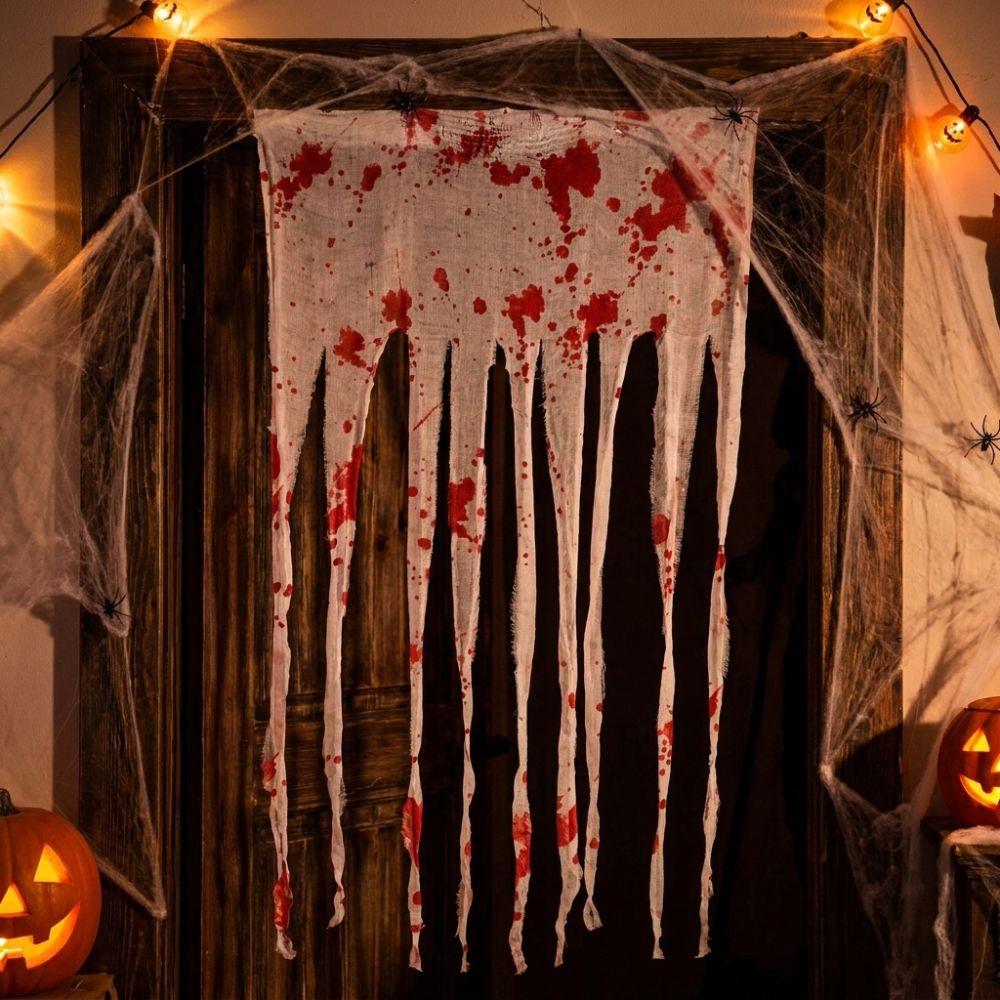 Irregular Frayed Torn Strip Scary Bloody Curtain Blood Splatter Gauze Door Hanging Ghost Festival