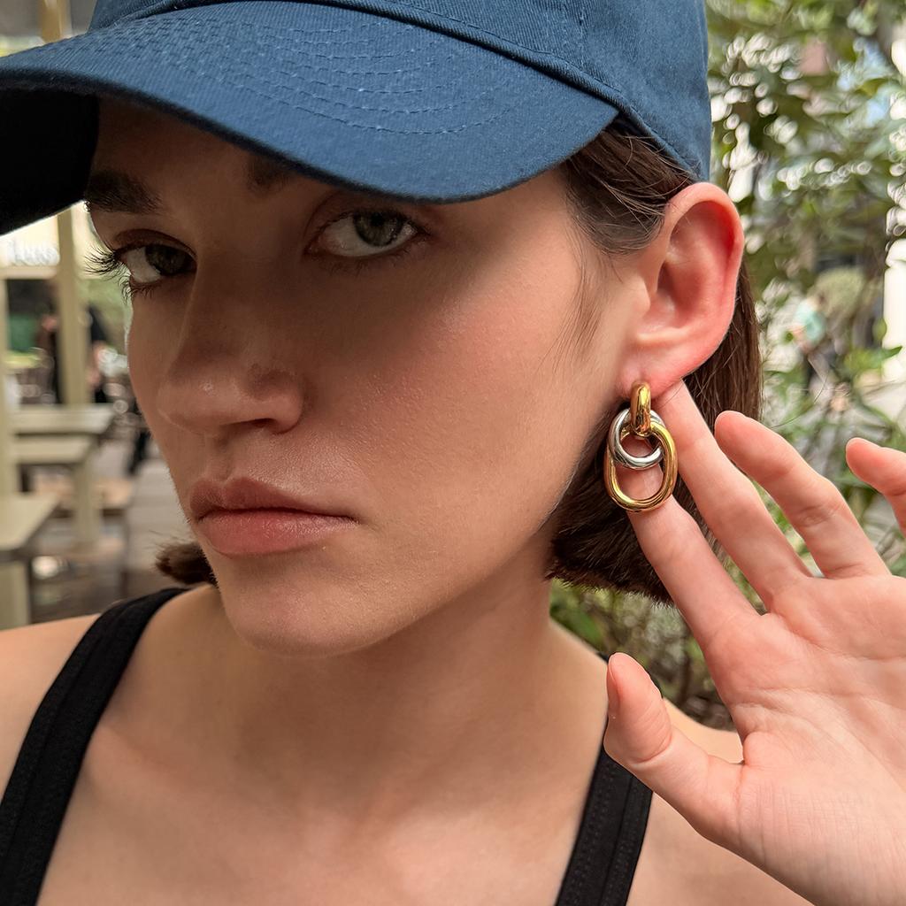 Salircon Trendy Hollow Double Ring Stainless Steel Earrings Women High Quality Waterproof Daily Piercing Ear Accessories Jewelry