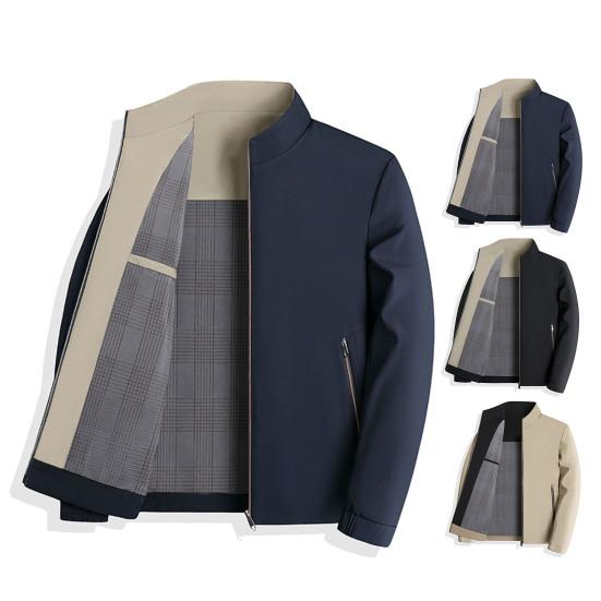 Мужская куртка с воротником-стойкой, длинным рукавом, однотонная клетчатая подкладка, куртка, пальто, карманы, застежка-молния, повседневная верхняя одежда