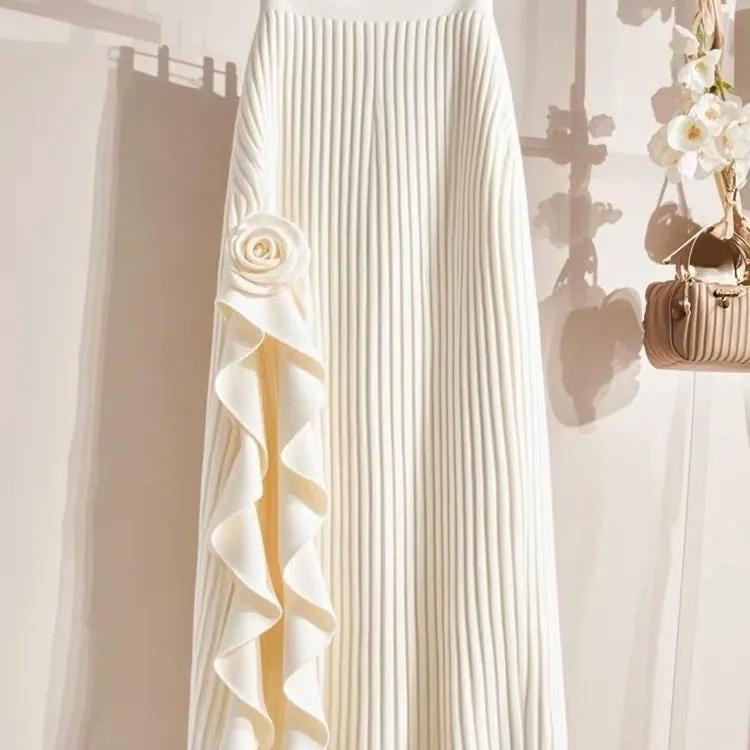 Women's Fall/Winter High-Waisted Slimming French Ruffled Asymmetric A-Line Skirt Elegant Mid-Length Skirt