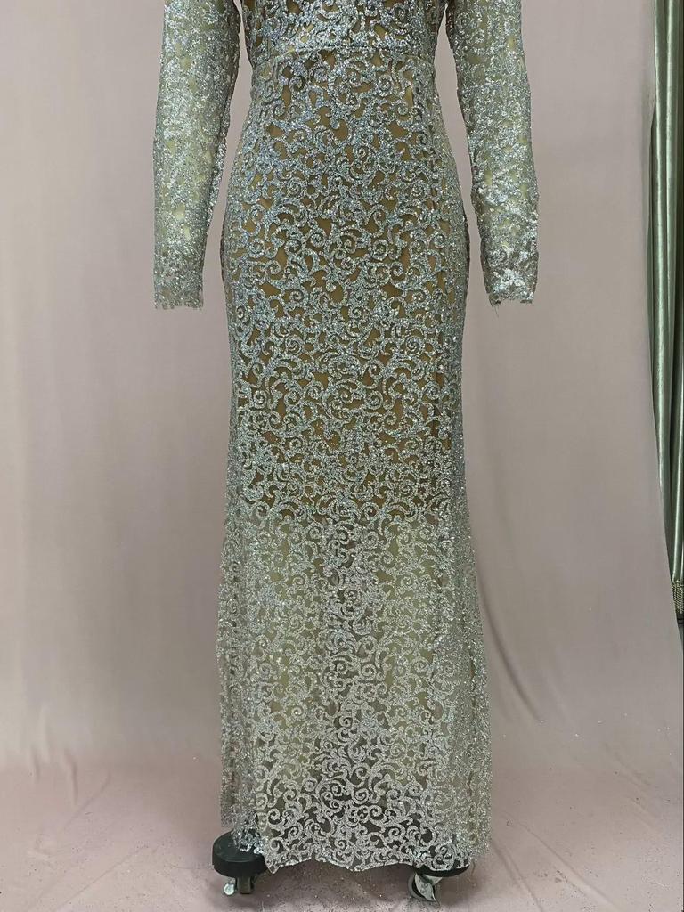 2025 Осень/Зима Европейское и Американское Вечернее Платье с V-образным вырезом и длинными рукавами