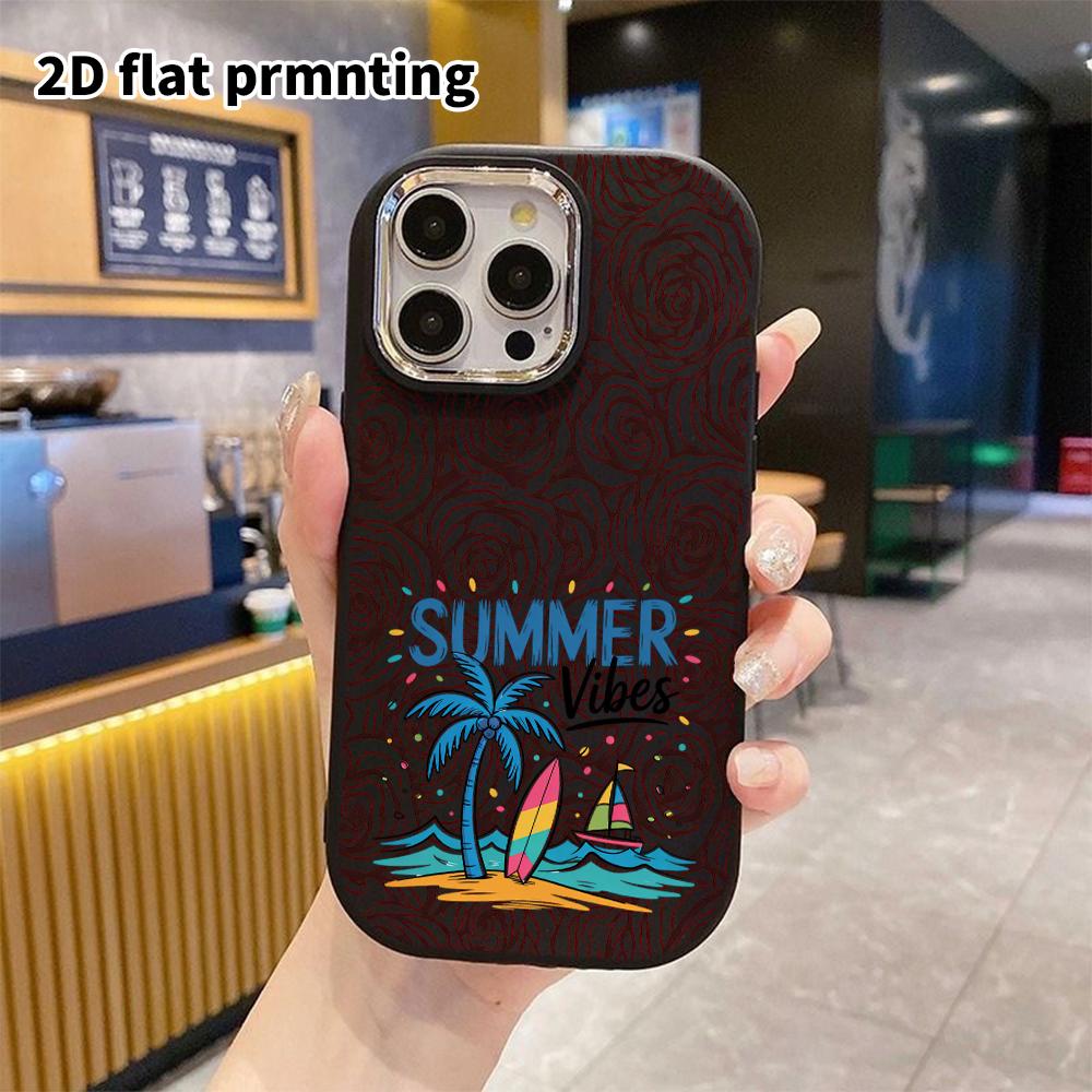Чехол для телефона: 2D плоский дизайн, подходящий для защитного чехла iPhone 18 17 16 15 14 13 Pro, стиль для пары, летний пляж, рождественские и хэллоуинские подарки