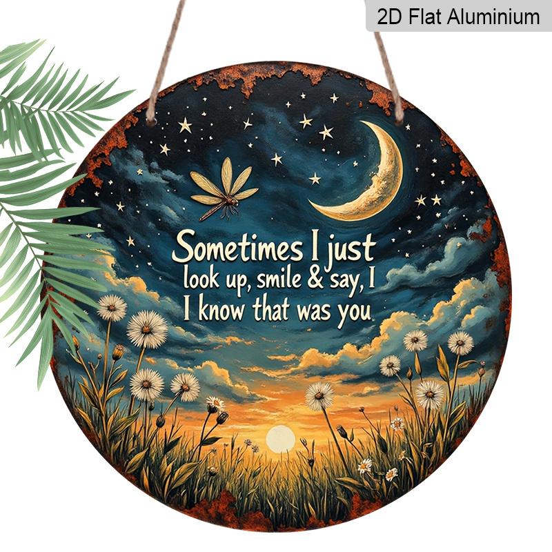 2D Flat, 1pc Round Aluminum Memorial Plaque - Vintage Starry Sky and Dandelion Design with Heartfelt Quote, Perfect for Garden, Balcony, Bedroom