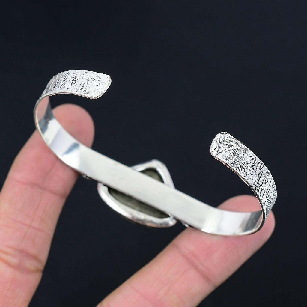 Womens day Sale Trillion Pyrite Druzy Stone Crescent Moon Wife Bangle 925 Silver