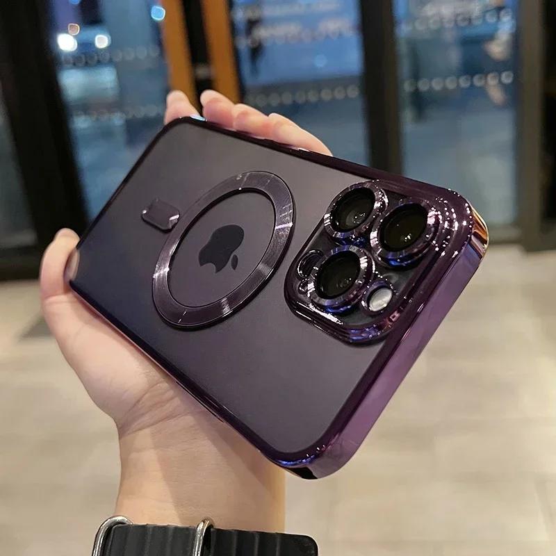 Luxury Transparent Magsafe Wireless Charging Case For iPhone 16 15 14 13 12  Pro Max Plus Magnetic Camera Lens Protector Cover