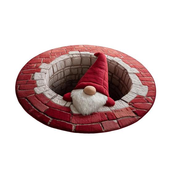 3D Christmas Rug Santa Claus Gnome Quilted Round Floor Mat Optical Illusion Depth Pattern Decorative Area Rug for Living Room Bedroom