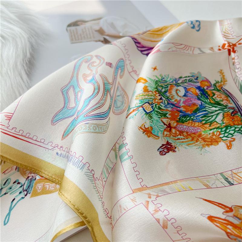 53*53cm Square Silk Scarf Women's Fashion Printed Small Neck Scarf Office Women's Hair Belt Folar Handkerchief Women's Handkerchief Scarf