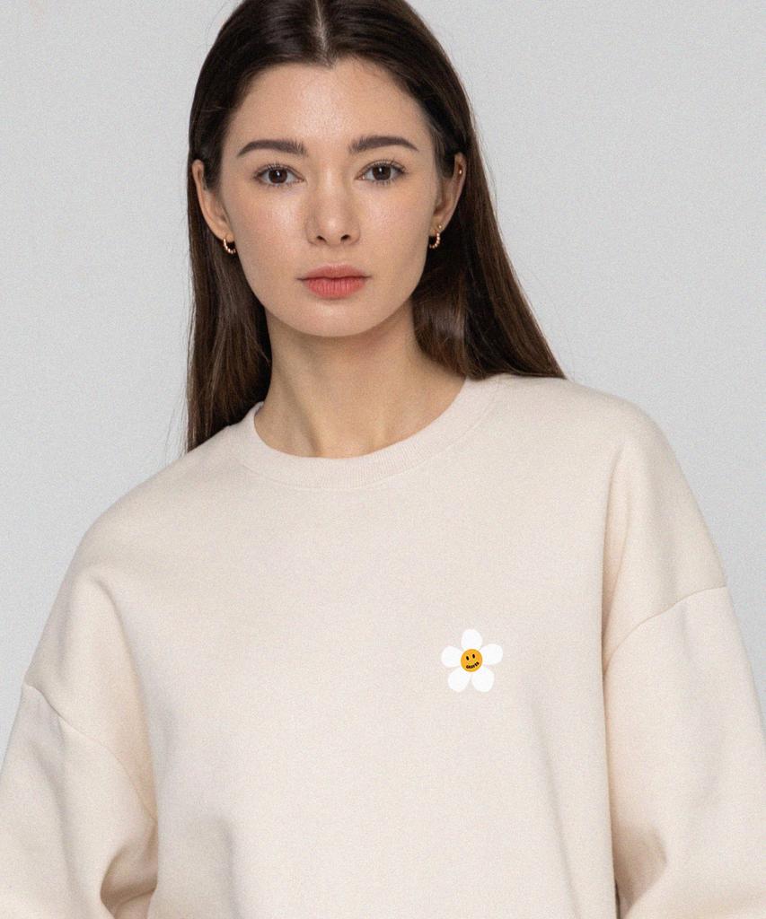 GRAVER [Unisex] Flower Dot Logo Smile Sweatshirt_Cream