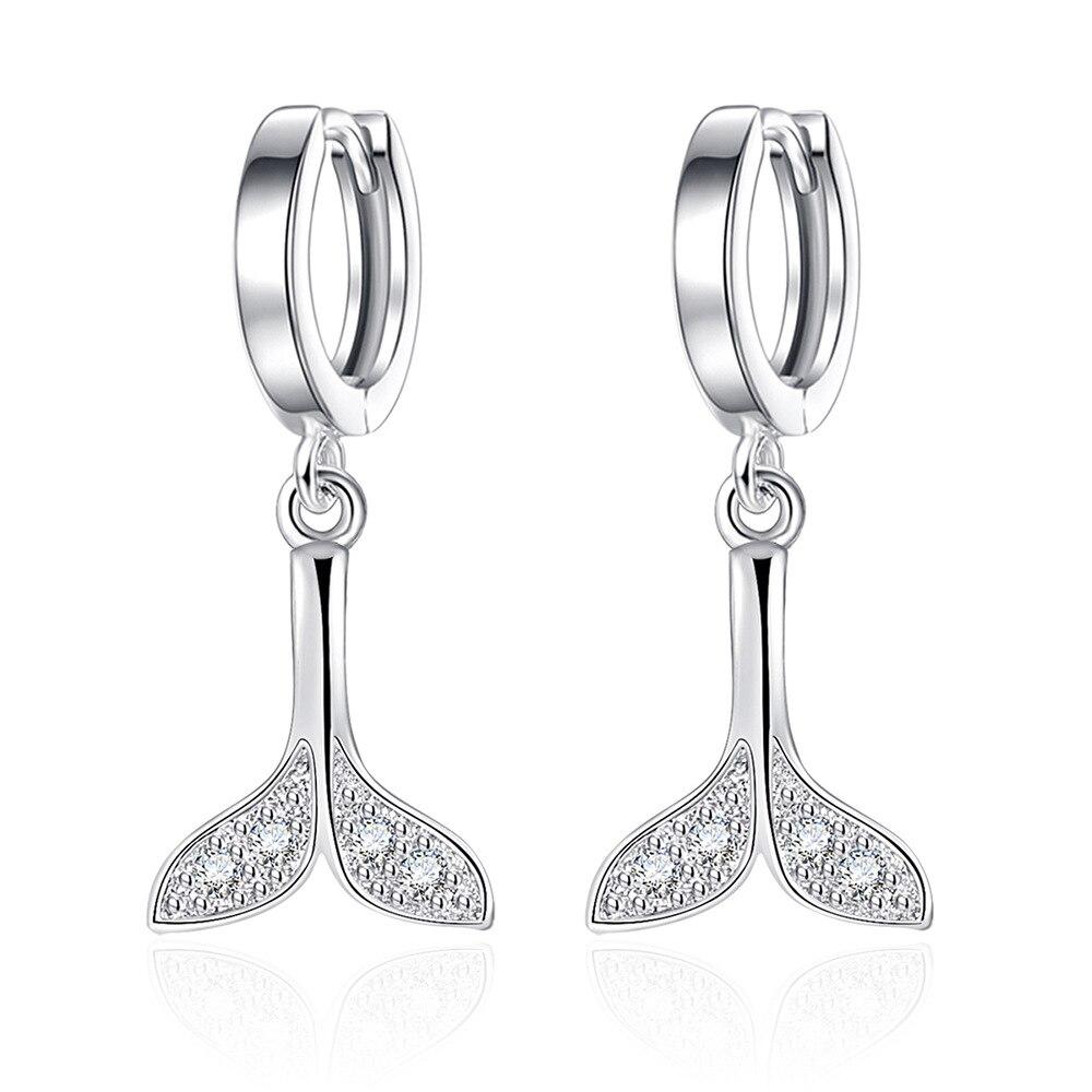 925 Sterling Silver Zircon Mermaid Piercing Charm Stud Earrings For Women Girls Wedding Jewelry Pendientes Eh558