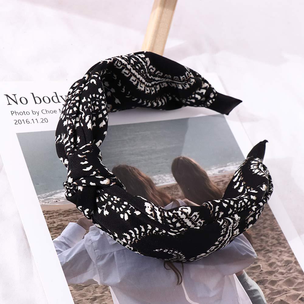 Non Slip Flower Lattice Wide Side Knot Headband Korean Head Wrap Women Hair Hoop Grid Hairbands