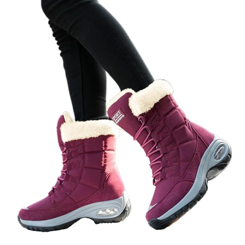 2024 Зимние женские сноубутсы Уличная нескользящая хлопковая обувь Теплые плюшевые ботинки на толстой подошве Модная комфортная женская обувь Botas Zapatos