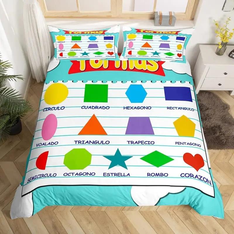 Comforter Cute Cartoon Animals Twin For Kids Boys English Alphabet Bedding Set Cute Monkey Colored Letters Comforter