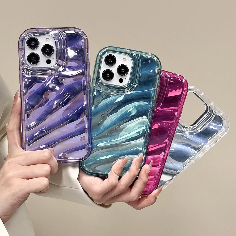 Mobile Phone Cases for iPhone 11 13 XR 16 Pro Max 12 14 Pro Max Case iPhone 16 7 Plus 8 Plus XS Max 6 15 Plus Laser Wave Pattern Anti-drop Waterproof