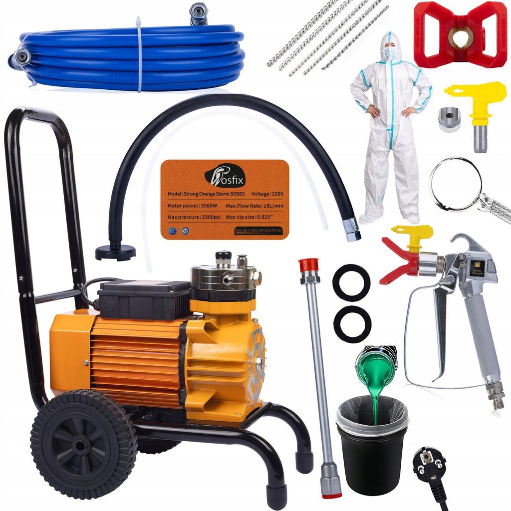 Rosfix Zestaw Do Czystego Malowania – Agregat Malarski 3500W | Worek Filtrujący 20L | Kombinezon Ochronny 185cm | Metalowe Wyciory 5szt
