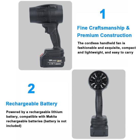Беспроводной турбовентилятор с большим объемом воздуха, высокой скоростью, низким уровнем шума, бесщеточным двигателем, перезаряжаемый многоцелевой