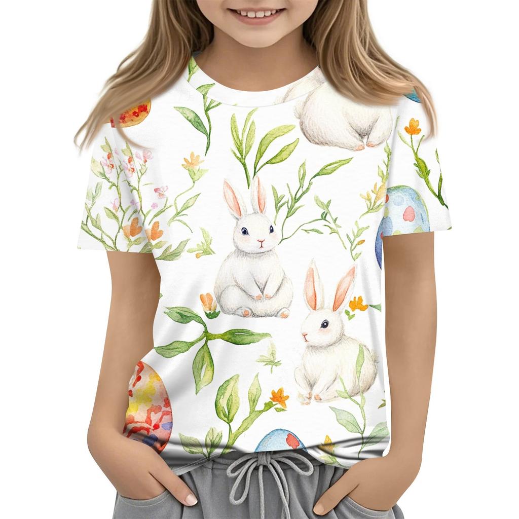 Детская модная повседневная футболка с коротким рукавом и принтом в виде Пасхи и круглым вырезом