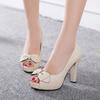 2025 Spring and Summer Sexy Fish Mouth High Heel Sandals Women's Bow Sweet Thick Heel Women's Shoes Large Size Foreign Trade