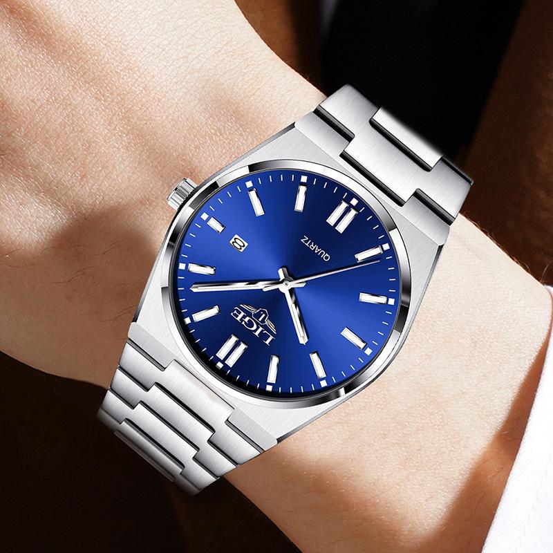 LIGE NEW simple Men's watches waterproof luminous fashion business clock stainless steel strap quartz wristwatch for men reloj
