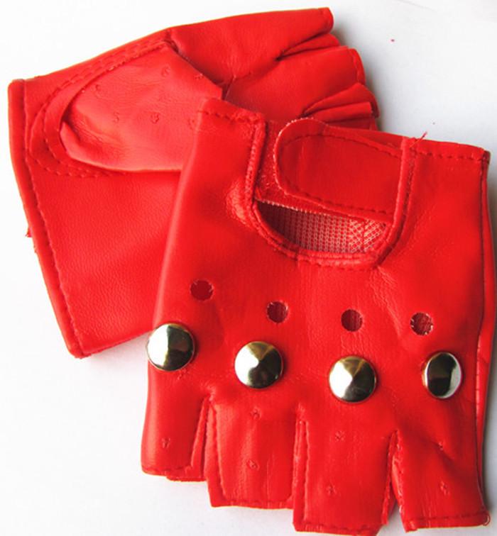 Children's White Fingerless Leather Gloves - Half Finger, Toddler Stage Performance and Dance Gloves