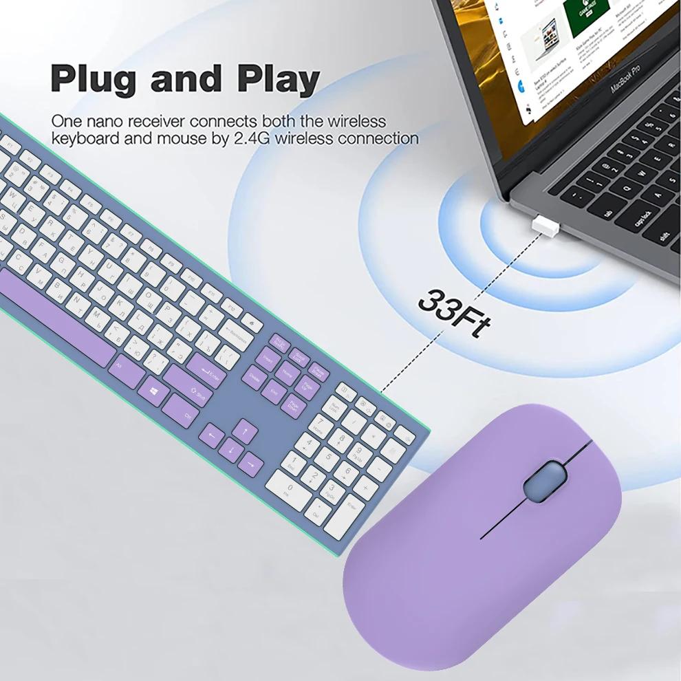 Полноразмерная 2,4G беспроводная клавиатура и мышь комбинированный набор с цифровой панелью для компьютера, ноутбука, настольного ПК, Windows, русская клавиатура