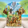 2025 Men's Hawaii Shirt 3D Printing Short Sleeve Western Cowboys Cat Casual for Men Shirts Clothes Harajuku Unisex Floral Blouse