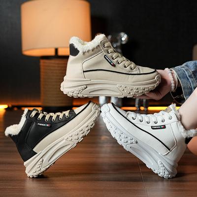 Женские ботильоны, теплые плюшевые женские кроссовки, туфли на плоской подошве, женские туфли на платформе, белые короткие зимние ботинки