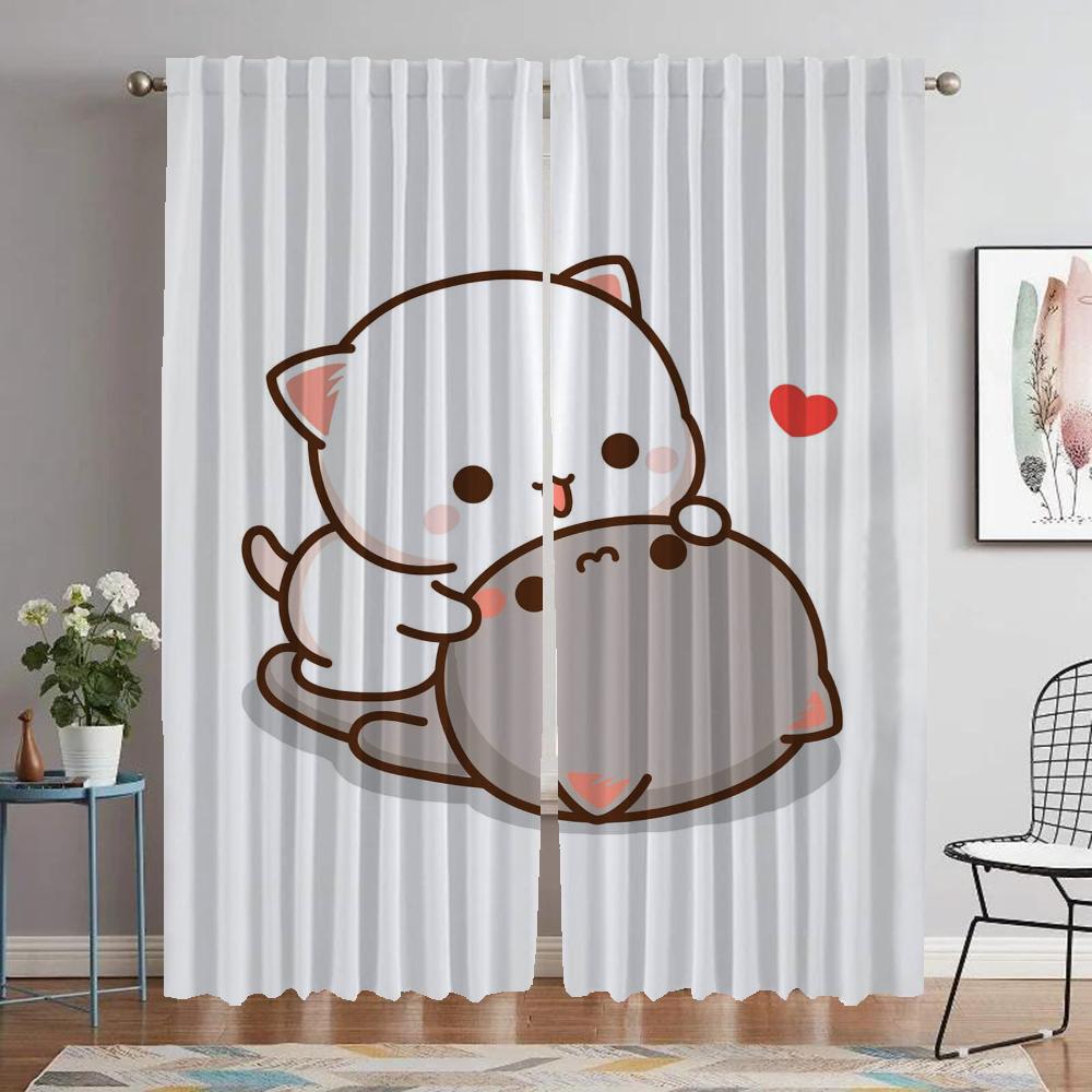 Кухонные шторы для гостиной, занавески Peach Mochi Cat, украшения на Хэллоуин, перегородки, шторы для домашнего интерьера, 2 шт., оттенки
